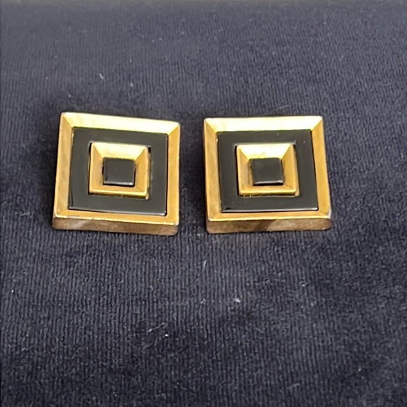 Vintage 80’s Karl Lagerfeld square gold and black clip earrings